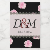 Rosa Cabbage Rose und Black Lace Hochzeit Weinetikett (Einzelnes Label)