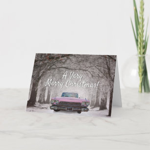 Rosa Cadillac Klassiker Vintage Auto Weihnachten Karte