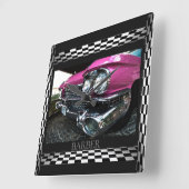 Rosa Cadillac Schwarz, weiße Schachbrett Quadratische Wanduhr (Winkel)