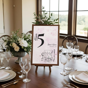 Rosa Café-Skizze Hochzeitsempfang Tischnummer