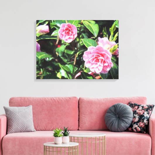Rosa Camellias Digitale Leinwand Malerei Kunst, Di (Insitu (Wohnzimmer))