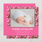 Rosa Camouflage Baby Foto Geburtserklärung Ankündigung (Vorne/Hinten)