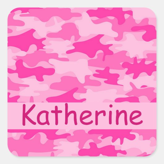 Rosa Camouflage Camouflage Name Personalisiert Quadratischer Aufkleber (Vorderseite)