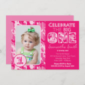 Rosa Camouflage / Camouflage Thema Erster Geburtst Einladung (Vorne/Hinten)