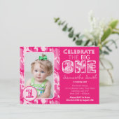 Rosa Camouflage / Camouflage Thema Erster Geburtst Einladung (Stehend Vorderseite)