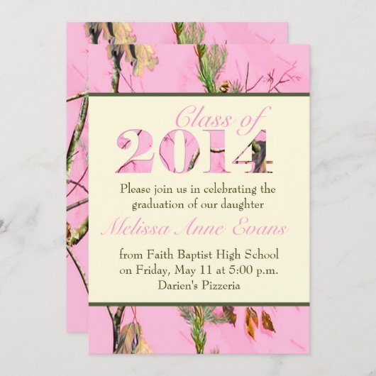 Rosa Camouflage Class of 2014 Abschluss Einladung (Vorne/Hinten)