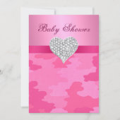Rosa Camouflage Diamond Heart Baby Dusche Einladun Einladung (Vorderseite)