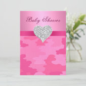 Rosa Camouflage Diamond Heart Baby Dusche Einladun Einladung (Stehend Vorderseite)