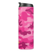 Rosa Camouflage Gelber Name Sportreisen Mod Reisen Thermosbecher (Nach rechts gedreht)