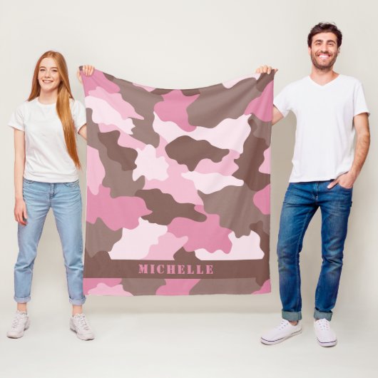 Rosa Camouflage Girly Camouflage Monogramm Name Fleecedecke (Beispiel)