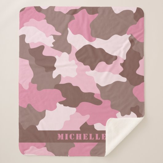 Rosa Camouflage Girly Camouflage Monogramm Name Sherpadecke (Vorderseite)