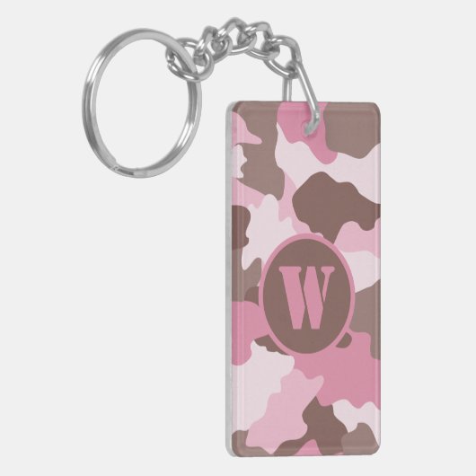 Rosa Camouflage Girly Camouflage Monogramm Schlüsselanhänger (Vorderseite links)