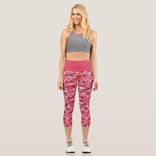 Rosa Camouflage Hochwaisted Capris (Vorderseite)