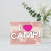 Rosa Camouflage I LIEBE CAMP! Postkarte (Stehend Vorderseite)