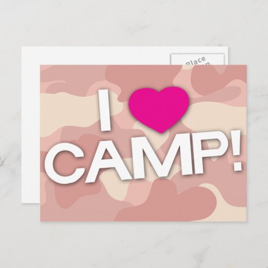 Rosa Camouflage I LIEBE CAMP! Postkarte (Vorne/Hinten)