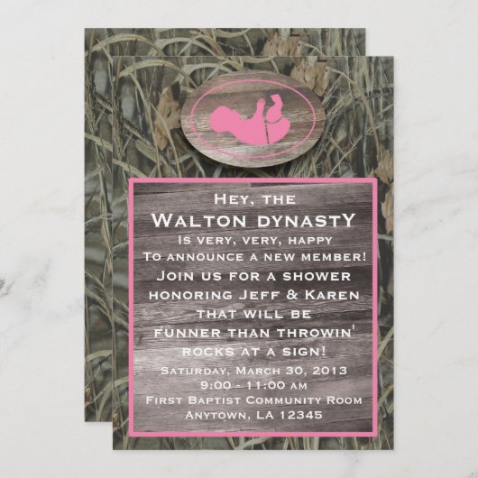 Rosa Camouflage Kinderdusche Einladung (Vorne/Hinten)