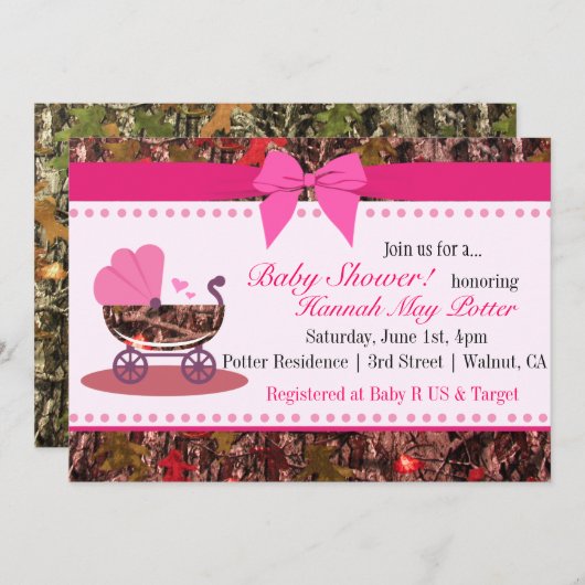 Rosa Camouflage Kinderdusche Party Einladung (Vorne/Hinten)