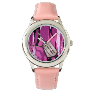 Rosa Camouflage mit Hundeplaketten Armbanduhr
