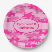 Rosa Camouflage Name Personalisiert Sweet 16 Gebur Pappteller (Vorderseite)