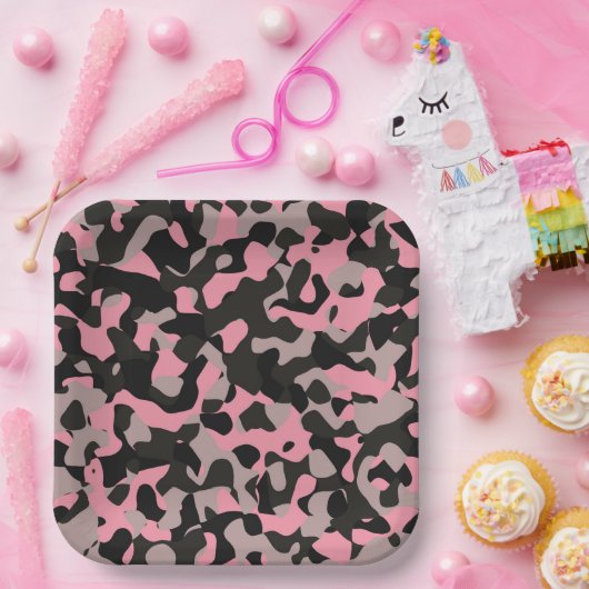 Rosa Camouflage Pappteller (Party)