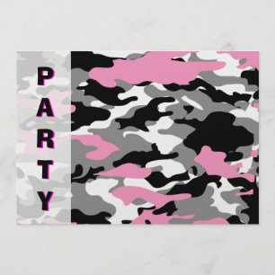 Rosa Camouflage-Party Einladungsschablone Einladung