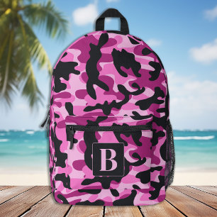 Rosa Camouflage Personalisiert Modernes Monogramm  Bedruckter Rucksack