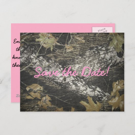 Rosa Camouflage Save the Date Ankündigungspostkarte (Vorne/Hinten)