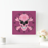 Rosa Camouflage-Schädel-und Knochen-römische Quadratische Wanduhr (Zuhause)