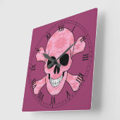 Rosa Camouflage-Schädel-und Knochen-römische Quadratische Wanduhr (Winkel)