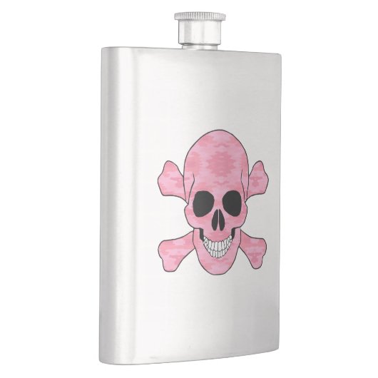 Rosa Camouflage Schädel und Kreuzbein Flasche Flachmann (Rechts)