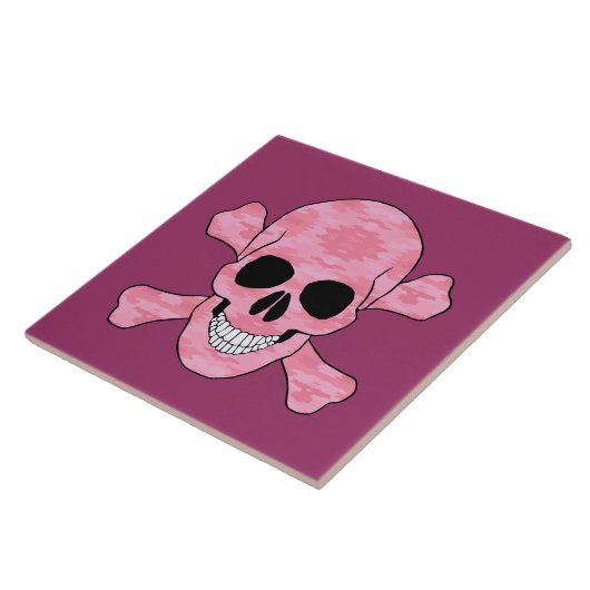 Rosa Camouflage Schädel und Kreuzknochen Fliese (Seite)