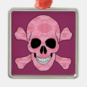 Rosa Camouflage Skull and Crossbones Square Orname Silbernes Ornament