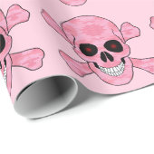 Rosa Camouflage Skull Red Eyes Crossbones Wrapping Geschenkpapier (Rolleneckpunkt)