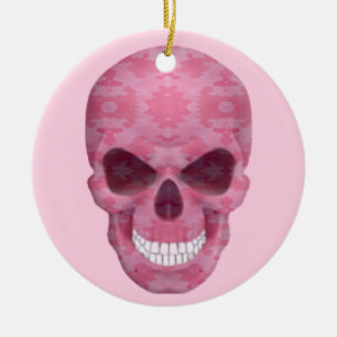 Rosa Camouflage Skull Round Ornament