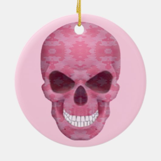 Rosa Camouflage Skull Round Ornament (Hinten)