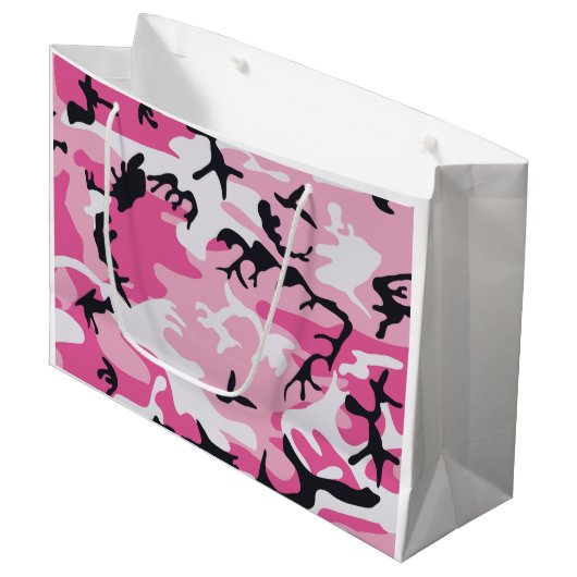 Rosa Camouflage-Tarnungs-Muster Große Geschenktüte (Vorderseite Schrägansicht)