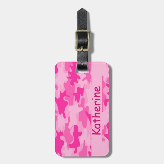 Rosa Camouflage-Tarnungs-Name personalisiert Gepäckanhänger (Vorderseite vertikal)