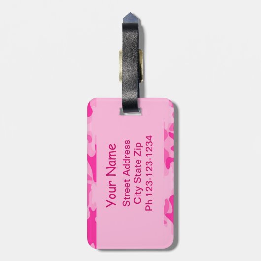 Rosa Camouflage-Tarnungs-Name personalisiert Gepäckanhänger (Rückseite vertikal)