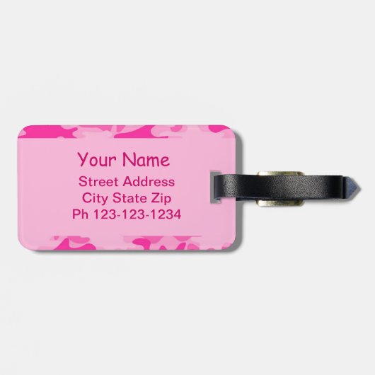Rosa Camouflage-Tarnungs-Name personalisiert Gepäckanhänger (Rückseite horizontal)