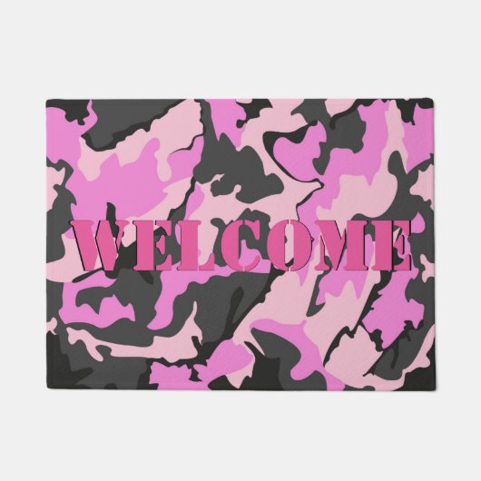 Rosa Camouflage WILLKOMMEN Tür-Matte, 18" x 24" Fußmatte (Vorderseite)