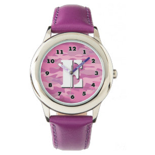 Rosa Camouflageuhr der Mädchen mit Armbanduhr
