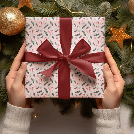 Rosa Candy Cane & Holly Weihnachtspapier Geschenkpapier
