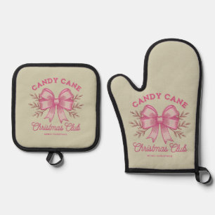 Rosa Candy Cane Weihnachtsclub Xmas Saison Ofenhandschuh & Topflappen-Set