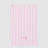 Rosa Candy Stripe Design Kleine Initialen Monogram Golfhandtuch (Vorderseite)