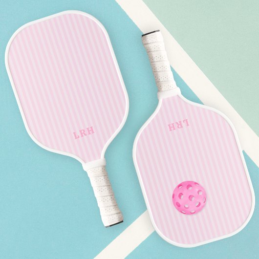 Rosa Candy Stripe Design Kleine Initialen Monogram Pickleball Schläger
