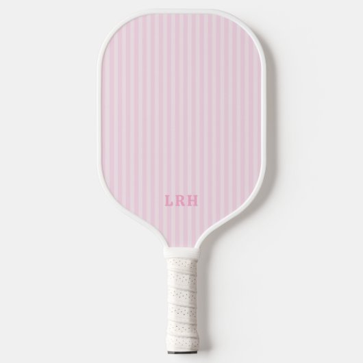Rosa Candy Stripe Design Kleine Initialen Monogram Pickleball Schläger (Vorderseite)
