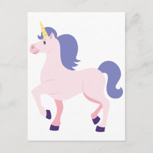 Rosa Cartoon Einhorn mit Lila Mane und Schwanz Postkarte