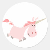 Rosa Cartoon Einhornkleber Runder Aufkleber (Vorderseite)