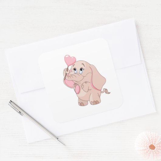 Rosa Cartoon Elephant Quadratischer Aufkleber (Umschlag)