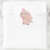 Rosa Cartoon Elephant Quadratischer Aufkleber (Tasche)